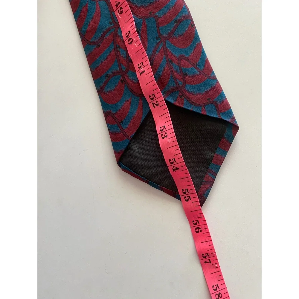 Mallory & Church Mens Silk Tie Burgundy Teal Abstract Wavy Vintage Necktie